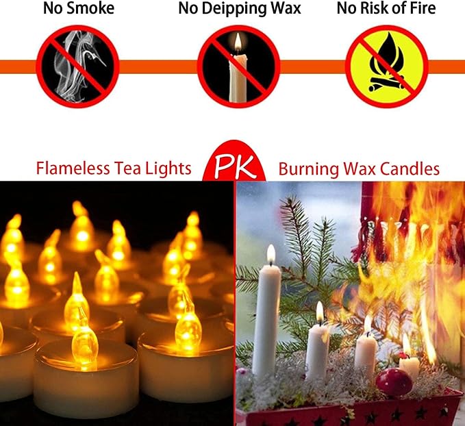 Flameless LED Tea Lights Canadles: 100 Pack Battery Tea Lights, Realistic and Flickering Tealights, Flameless Votive Candles Operated Warm Yellow Electric Fake Candle for Wedding Party Home Decoration