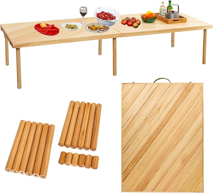 80"x28" Boho Wooden Picnic Table, Portable Outdoor Low Picnic Table with Adjustable Legs 13" & 16" for Floor Seating, Beach, Camping, BBQ, Backyard, 80x28in