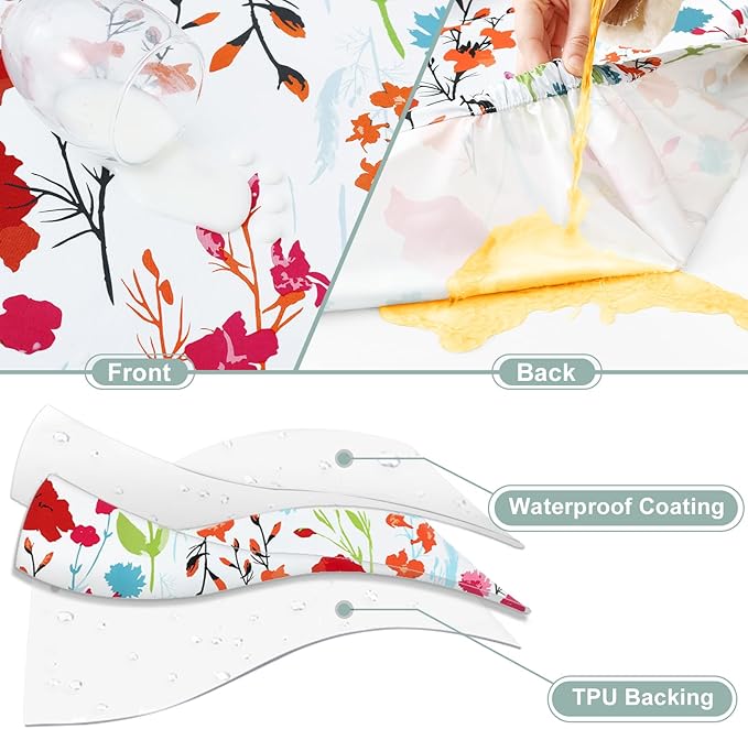 misaya Picnic Table Cover with Bench Cover, Waterproof Elastic Fitted Tablecloth for 5 Foot Tables, Rectangle Washable Polyester Fabric Tablecloths for Picnic, Camping, Outdoor (Flower, 30" x 60")