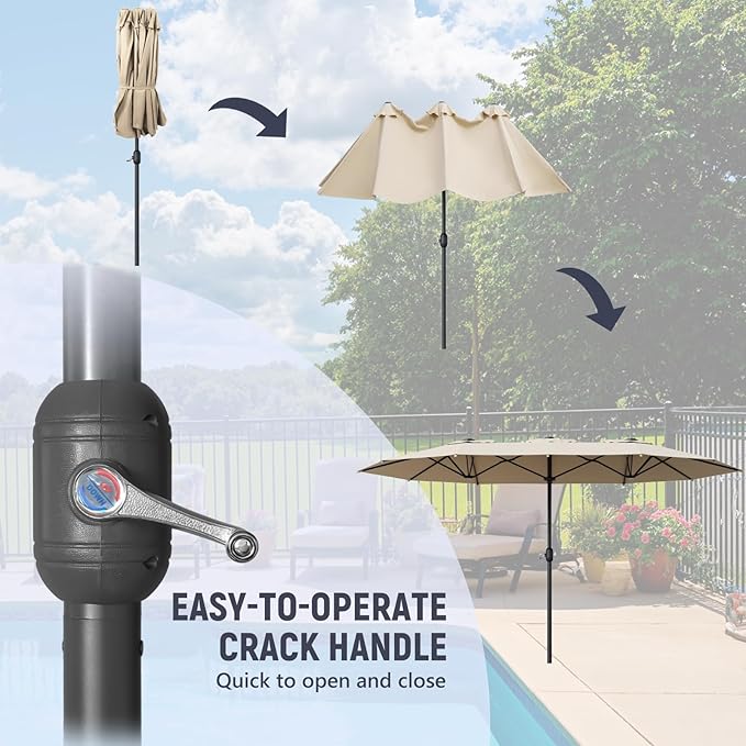 Sannwsg 15ft Large Patio Umbrella, Double Sided Outdoor Umbrellas, Market Umbrellas with Crank Handle, Backyard Umbrela for Deck, Garden, Pool