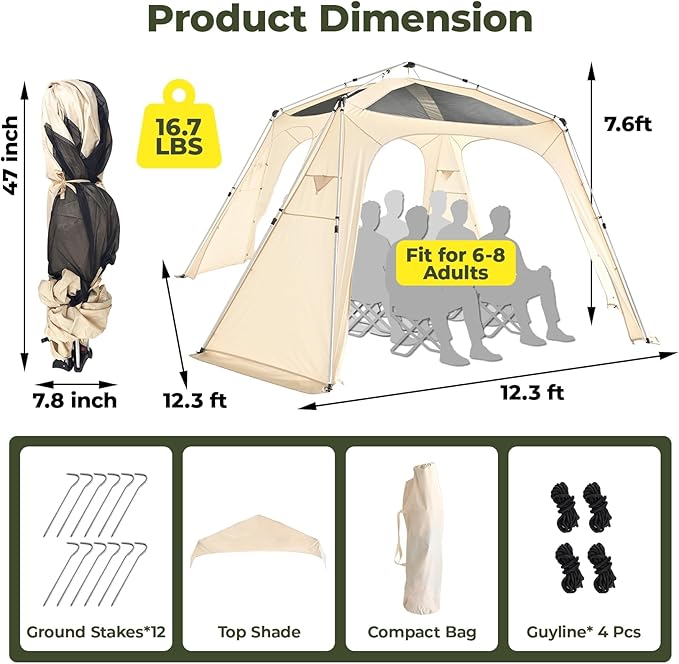 Alvantor 12' x 12' Pop Up Gazebo, All Weather 4-Season Instant Canopy Tent, UPF 50+ Waterproof Portable Pergola, Compatible with PVC/Mesh/Polyester Curtains for Patio Backyard Deck Garden Poolside