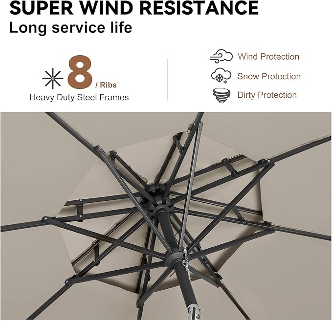 9ft Outdoor Patio Umbrella - 2-Tier Table Umbrella Waterproof UV Protection, Sombrillas de Patio with Push Button Tilt, Sun Umbrella for Pool, Porch, Garden, Backyard (Taupe)