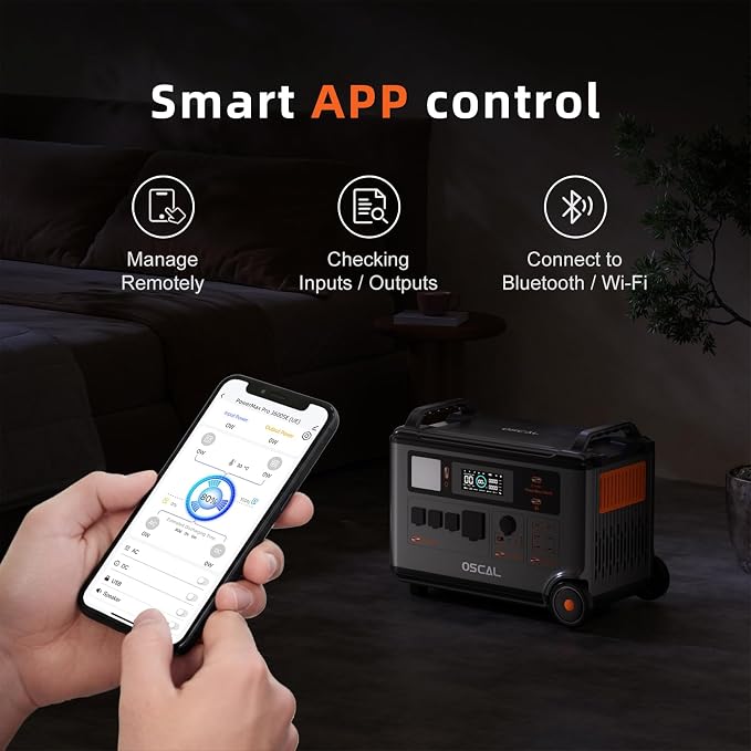 OSCAL 3600W Solar Generator with 3x500W Panels included, PowerMax 3600SE 3600Wh Portable Power Station, 1800W AC/ 1600W Solar Fase Charging, LiFePO4 Battery Power Station for Emergencies, Home, RV