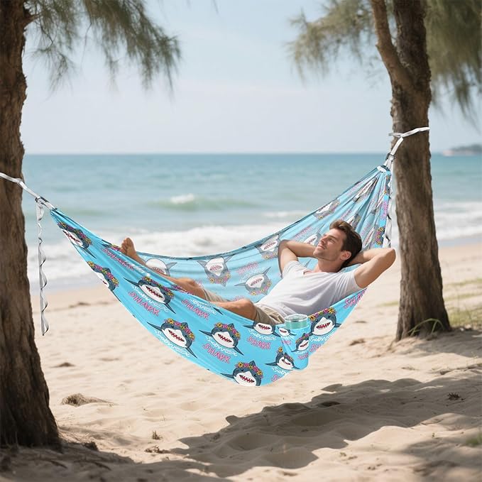 Camping Hammock Outdoor Hammocks for Outside Shark Flower Wreath Beach Trees Portable Lightweight with Pockets Tree Straps Indoor