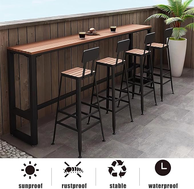 Modern Trestle Table Rectangular Outdoor Bar Table,waterproof,Wooden Balcony Bar Table For Railings,Narrow Pub Patio Bar Table Wood Counter Height Table-Table Only(63 “L x 15.7 ‘W x 41.3 ’H, White)