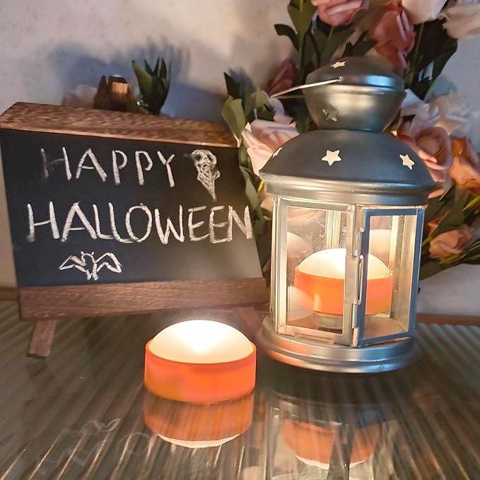 6 PCS Halloween Pumpkin Lights with Remote and Timer Battery Operated LED Bright Flickering Flameless Candle Set Bulk for Jack-O-Lantern Décor Halloween Party Home Spooky Decorations, Orange Color