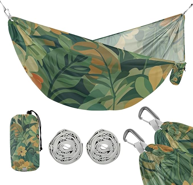 Green Summer Hawaiian Flowers 330lb Capacity Hammocks for Camping Cloth Hammock for Indoor Outdoor Patio hamaca para adultos