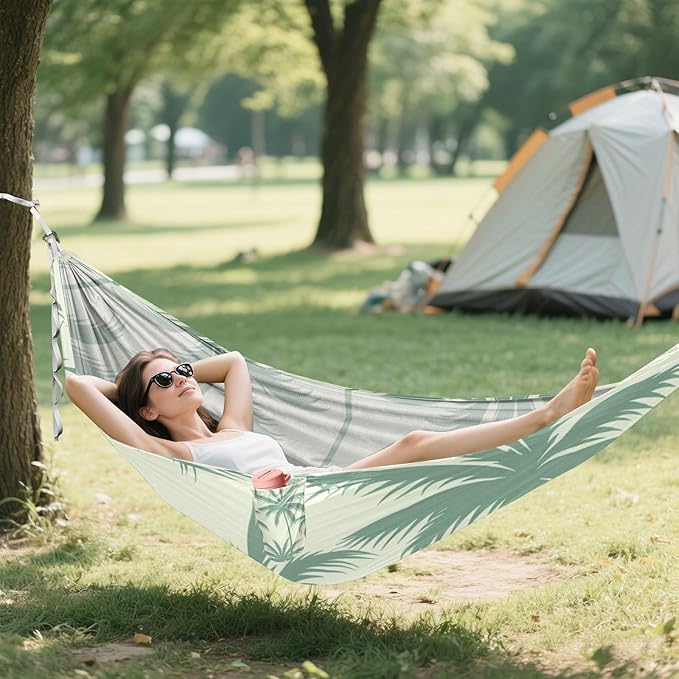 Bohemian Moroccan Style Coconut Soft Green 330lb Capacity Outdoor Hammocks with Tree Straps Fabric Hammock for Patio Backyard Lounge Base hamacas para adultos 2 Personas