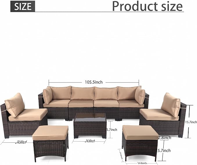 LEVELEVE 9 Pieces Outdoor Patio Furniture Sets,Rattan Conversation Sectional Set,Manual Weaving Wicker Patio Sofa,w/Table&Ottoman