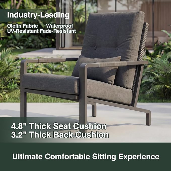 Patio Furniture Set, 3 Pieces Outdoor Patio Furniture with Coffee Table Set, Metal Patio Conversation Sets with Washable and High-Resiliency Sponge Cushions,Upgarded Grey