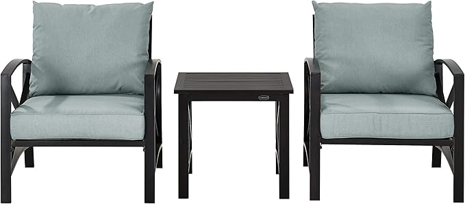 Crosley Furniture Kaplan 3-Piece Outdoor Chair and Side Table Set, Patio Conversation Sets for Porch, Deck, Oiled Bronze with Mist Cushions