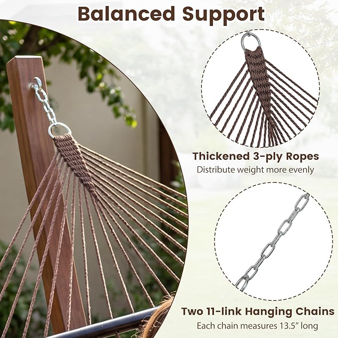 Tangkula 10.5FT Caribbean Double Hammock, Heavy Duty Portable Hammock with Curved Spreader Bars, Soft-Spun Polyester Rope, 2 Person Outdoor Hammocks for Outside, 600 lbs Max Load