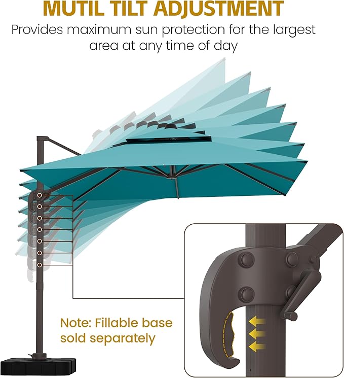 HASLE OUTFITTERS 9x12 FT Patio Cantilever Umbrella, Outdoor Offset Large Rectangular Heavy Duty Double Top Umbrellas with 360° Rotation for Pool Garden Deck，Turquoise