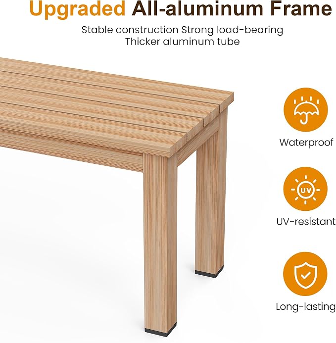 RoyalCraft Outdoor Bench, Aluminum Outside Bench for All-Weather, Outside Furniture with Waterproof Cushions, Patio Furniture Set for Deck, Backyard, Porch, Balcony, Brown