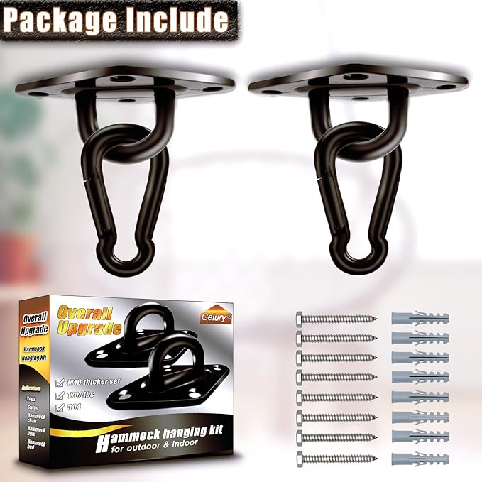 Stainless Steel Hammock Hanging Kit, 1700lb Capacity, 2pcs 10MM Hooks for Porch Swing, Hammock Chair, Wall Ceiling Mount