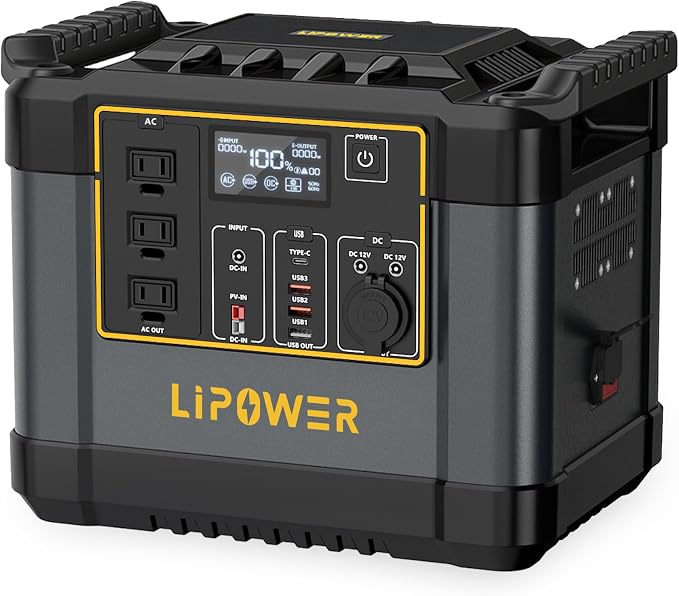 Lipower Portable Power Station 1075Wh LiFePO4 Battery,1200W (2000W Peak) Solar Generator with 10ms UPS,50-Min Fast Charge,Plug & Play Battery Backup for Emergency,RV Camping,Home Use(No App Required)