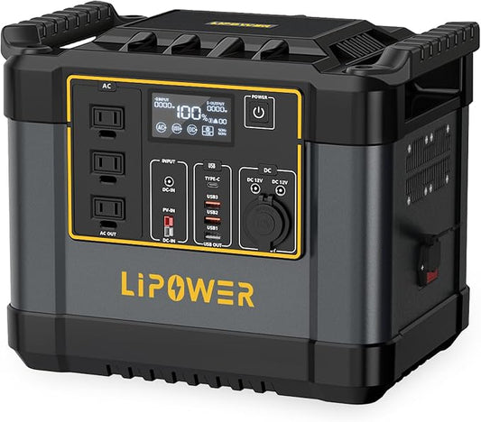 Lipower Portable Power Station 1075Wh LiFePO4 Battery,1200W (2000W Peak) Solar Generator with 10ms UPS,50-Min Fast Charge,Plug & Play Battery Backup for Emergency,RV Camping,Home Use(No App Required)