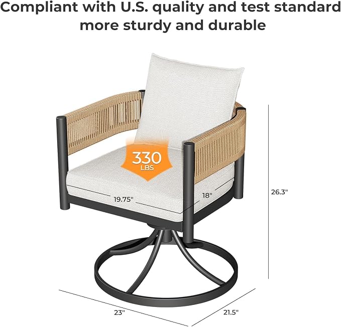 Grand patio 7-Piece Expandable Table Dining Set for 6 to 10, Aluminum Outdoor Dining Table with Glass Tabletop, Metal Woven Wicker Swivel Patio Chairs with Cushions for Yard, Poolside, Deck (Natural)