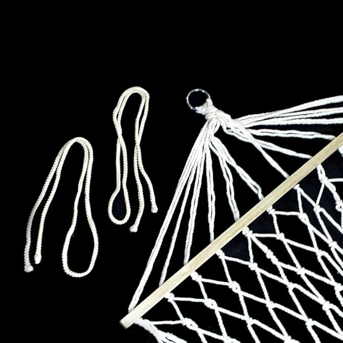 Vintage Hammock, Wood Pole Cotton Rope Hammock Bed with Rope,2-Person Woven Cotton Rope Double Hammock for Backyard,White