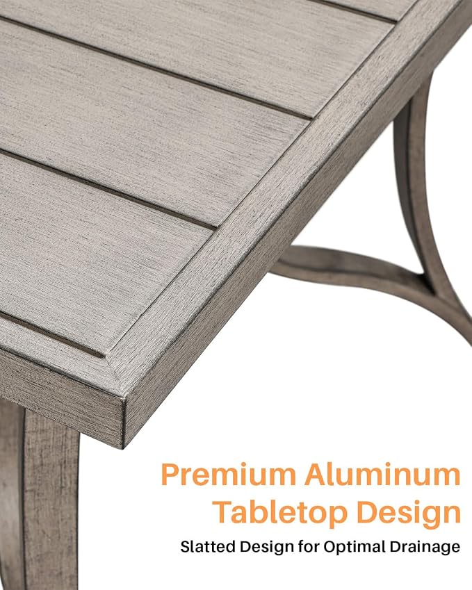 Patio Dining Table for 6, Never Rusts Outdoor Dining Table with Umbrella Hole, 59.8" x 35.8" Rectangle Patio Table, 6 Person Aluminum Outdoor Patio Table for Deck, Garden Poolside, Limed Oak