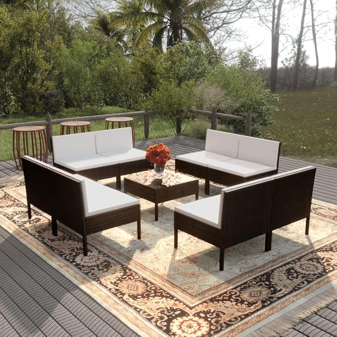 Patio Lounge Set with Cushions,Patio Furniture Sets,Patio Conversation Sets,Outdoor Furniture Sets,for Garden,Backyard,Outdoor,9 Piece Poly Rattan Black