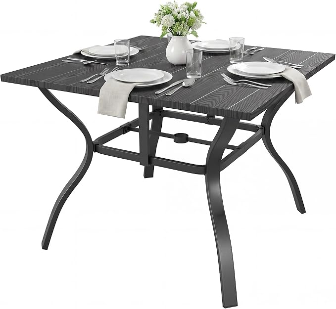 Outdoor Dining Table for 4-38" x 38" Matel Patio Table with E-Coated Finish, 1.6" Umbrella Hole for Garden, Backyard