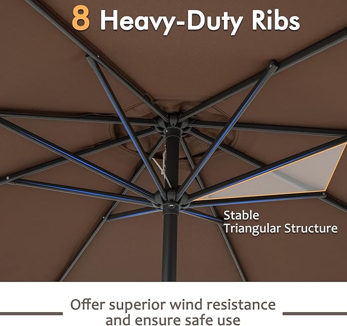Tangkula 8.5 FT Patio Umbrella, Double-Tier Outdoor Umbrella with Crank Handle, 8 Sturdy Ribs, Sun-Protective Canopy for Market Table Pool Deck Garden Backyard (Tan)