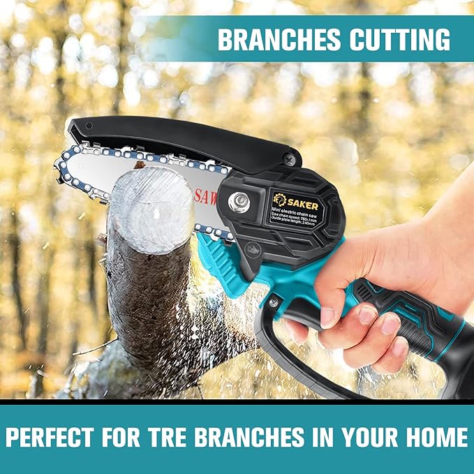 Saker Mini Chainsaw,4 Inch Portable Electric Chainsaw Cordless-Saker Contour Gauge Profile Tool