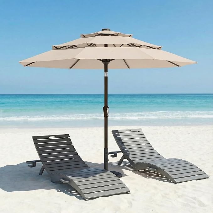 10ft Patio Umbrella, 3 Tier Outdoor Market Table Umbrellas with 8 Fiberglass Ribs and Push Button Tilt, Windproof, Vented Canopy, UV Protection for Deck, Pool, Backyard