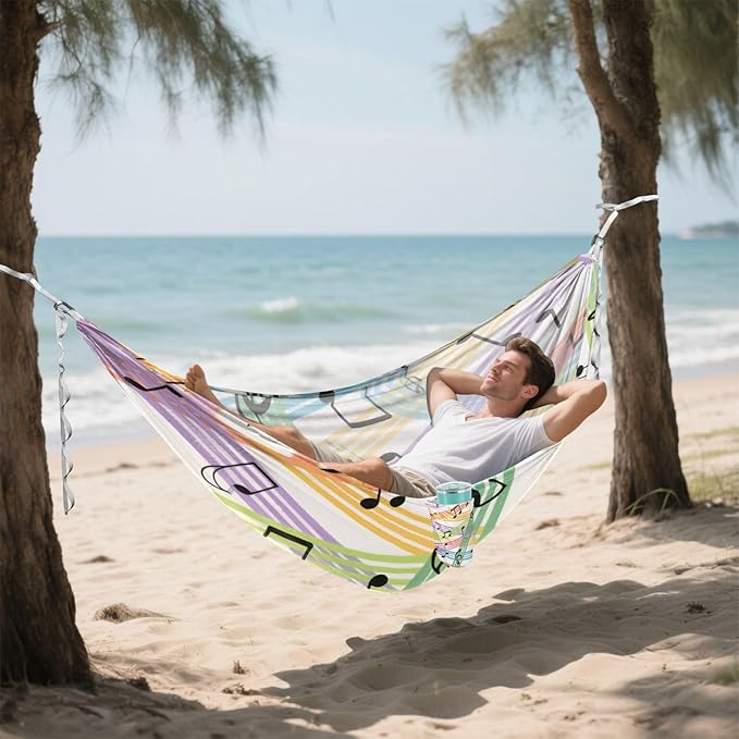 Colorful Cartoon Sheet Music 330lb Capacity Hammocks for Camping with Hanging Rope Fabric Hammock for Outside Beach Patio Garden hamaca para adultos