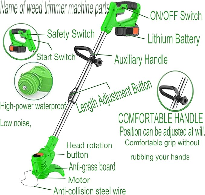 Cordless Weed Wacker Eater, Electric Weed Wacker Cordless Trimmer,Weed Whacker Grass Trimmer Stingless Lightweight Battery Powered weedeaters with 4 Types Blades,2 Batteries for Lawn, Yard, Garden