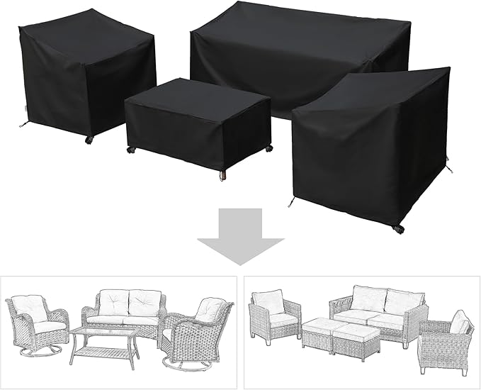Patio Furniture Covers,Outdoor Furniture Cover Waterproof,Patio Furniture Set Covers for 4 Piece Outdoor Conversation Set,Patio Covers Set X-Large (Black)