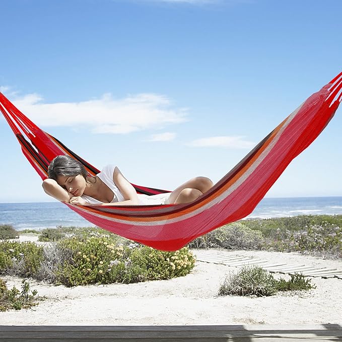 Gold Armour Brazilian Style Hammock with Tree Straps for Hanging, Portable Single Double Hammock for Camping, Outdoor, Indoor, Patio, Backyard (Pink Stripe)