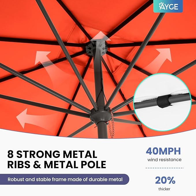 Ayge 8x10FT Large Rectangular Patio Umbrella Outdoor Table Umbrella w/Crank Rectangle Market Umbrella UV Protection for Garden, Deck,Lawn,Yard & Pool,Orange