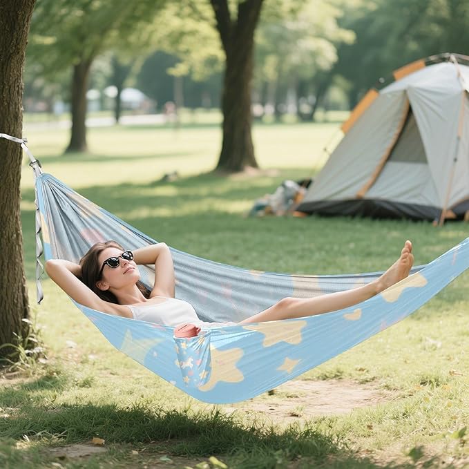 A Cute Cartoon White Unicorns 330lb Capacity Hammocks for Camping with Portabl Carry Bag Swing Hammock for Outside Camping Essentials Silla colgante para Patio Exterior