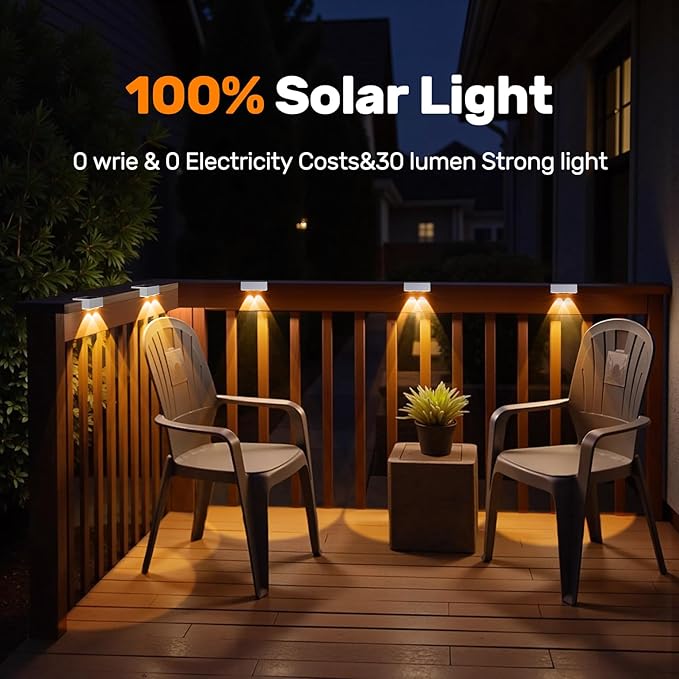NIORSUN Solar Fence Lights,6 Pack Deck Light,Led Outdoor Lights Warm White + RGB Wall Lights Waterproof,Solar Powered Light for Backyard/Pool/Railing/Patio/Porch/Step(White)