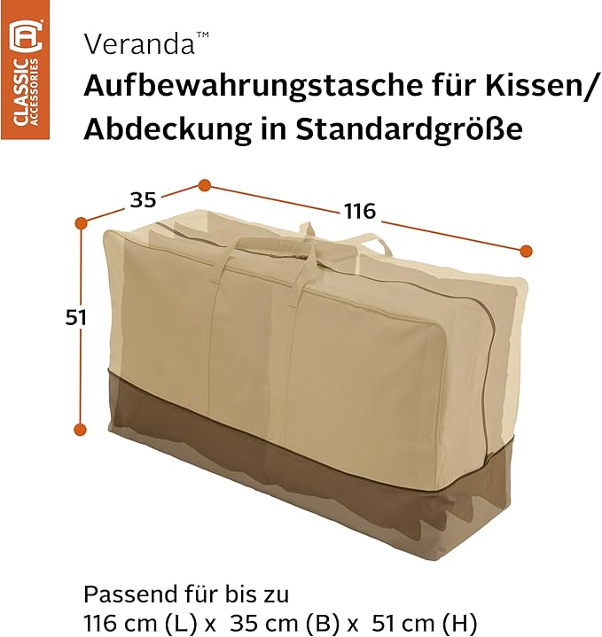 Classic Accessories Veranda Water-Resistant 45.5 Inch Patio Cushion and Cover Storage Bag, Patio Furniture Covers