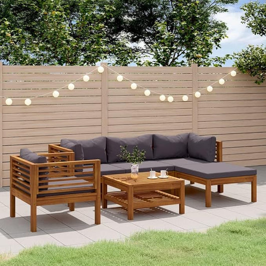 6 Piece Patio Lounge Set, Outdoor Sofa Set Sectional Sofa Outdoor Dining Sets Patio Conversation Set for Poolside Negotiation Area Piazza Garden with Cushion Solid Acacia Wood