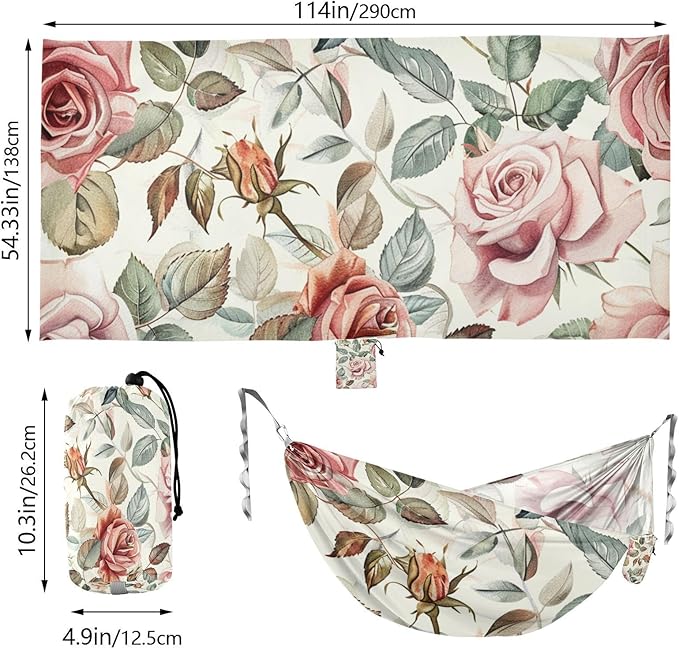 Pink Vintage Rose 330lb Capacity Outdoor Hammocks with Tree Straps Backyard Hammock for Outside Beach Patio Garden accesorios para Camping