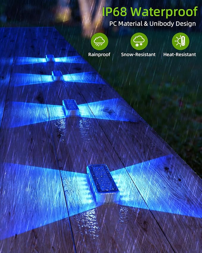 DetarZinLED Blue Solar Lights for Outside 2 Pack, 12 LEDs 2-Sided Illumination Solar Dock Lights Outdoor IP68 Waterproof, Auto On/Off Solar Deck Lights for Steps,Stairs,Driveway,Pathway,Sidewalk,Porch