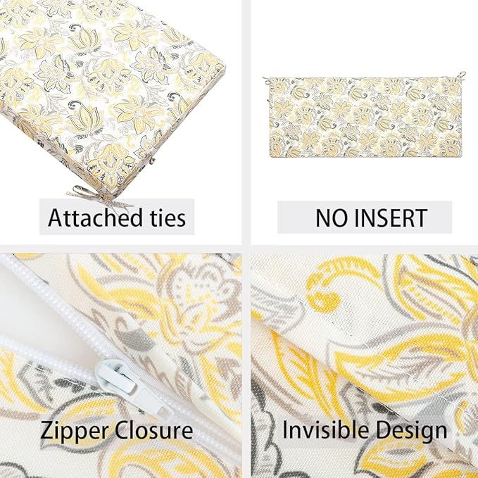 FUNHOME Outdoor Bench Cushion Cover 48 x18 x 3 inch,Water Resistant Cover with Zipper&Ties,Fade-Resistant Slipcover,Patio Porch Swing Cushion Cover Replacement Only,No Insert(Yellow Flower)