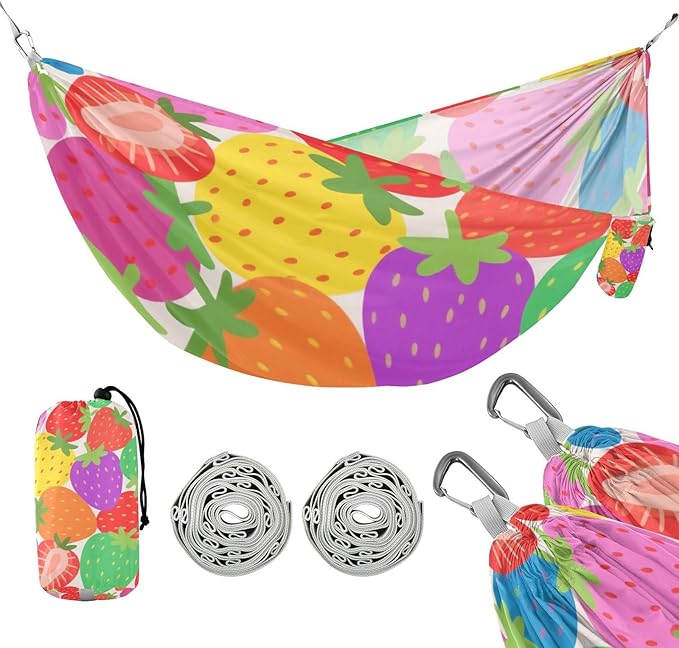Colorful Cartoon Strawberry Fruit 330lb Capacity Camping Hammock Fabric Hammock for Patio Backyard Lounge Base macas mexicanas de Patio para Adulto
