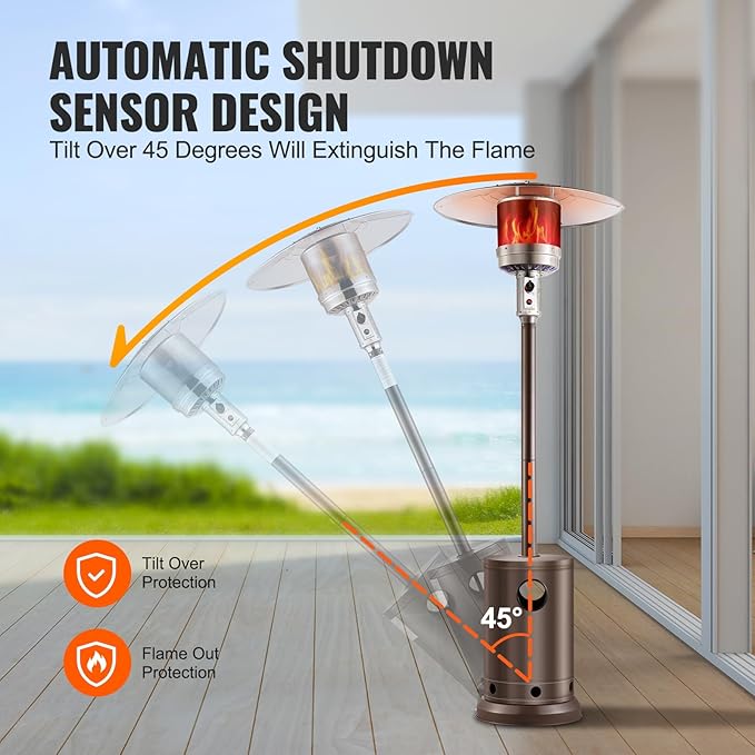 VEVOR 50000BTU Propane Patio Heater for Outdoor Use, Tall Hammered With Round Table Design, Metal Burner and Wheels, Fixed Flame Heater for Party, Backyard, Garden, Bronze