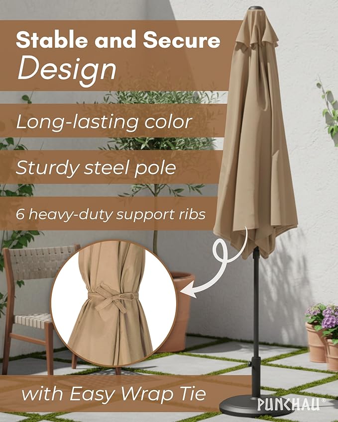 6 Ft Outdoor Patio Umbrella, Easy Open/Close Crank and Push Button Tilt Adjustment, 6 Foot, Small Patio Sand Market Umbrellas for Outdoor