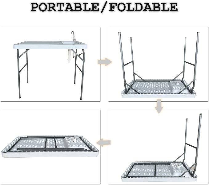 Fish Cleaning Table with Sink: Portable Folding Camping Table - Outdoor Washing Station with Faucet -Fish Fillet Table for Camping Picnic Gardening