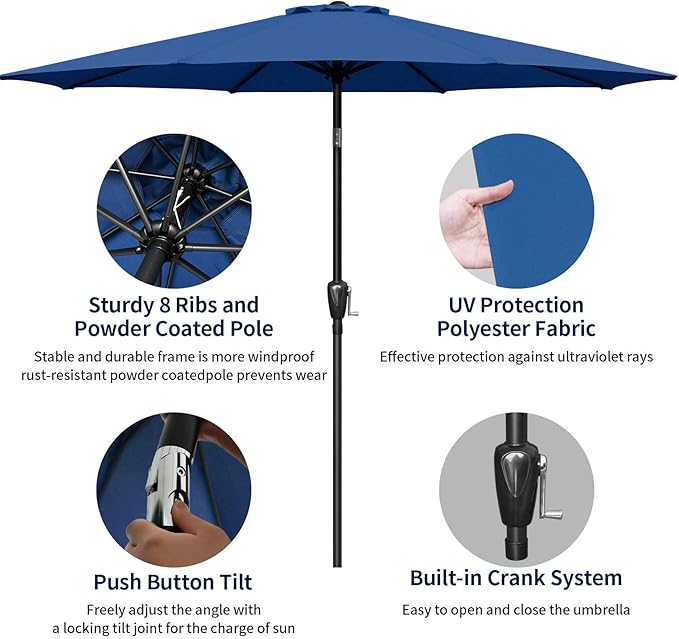 Simple Deluxe 9ft Outdoor Market Table Patio Umbrella with Button Tilt