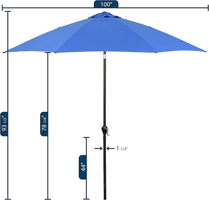 Sunline 9 ft Patio Umbrella with Crank & Push Button Tilt, Outdoor Market Umbrella with UV Protection & Wind Vent and Fiberglass Ribs, Metal Frame for Deck, Pool & Table, Pacific Blue
