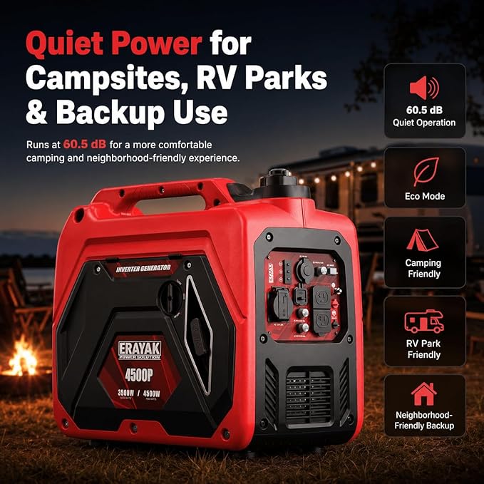 ERAYAK 4500W Portable Inverter Generator for Home Use, Super Quiet Small Generator for Camping Outdoor Emergency Power Backup, Gas Powered Engine, ECO Mode, EPA Compliant