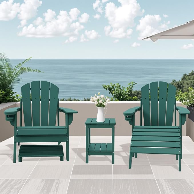 IVY&LANE Adirondack Outdoor Side Table | HDPE Plastic | Patio End Tables with Storage | 2-Shelf | Weather Resistant | Forest Green | 14 x 13 Inches | for Outside Porch Deck Backyard Indoor