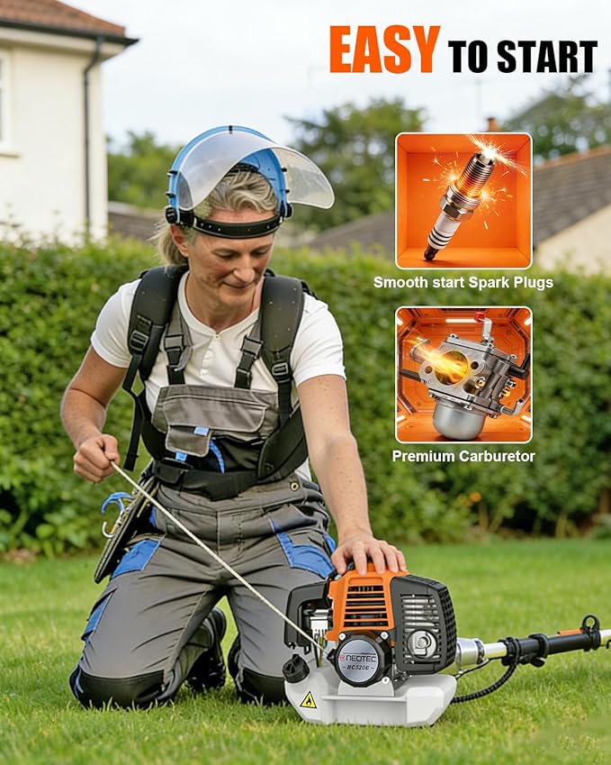 52cc Powerful Weed Eater Gas Powered Weed Wacker NEO-TEC 5 in 1 Multi Functional Trimming Tools 2-Stroke Gas String Trimmer, Hedge Trimmer, Brush Cutter, Pole Saw Chainsaw Pruner with Extension Pole